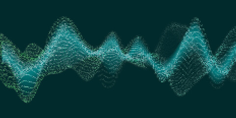 Wall Mural - Abstract digital music wave with code flow on dark green  background. Music equalizer concept. Equalizer banner for music waves with sound waves.