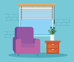 Wall Mural - cozy interior a home, a living room with sofa and furniture icons vector illustration design