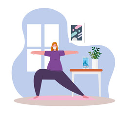 Wall Mural - woman exercising at home, stay at home, healthy lifestyle indoor, prevention covid 19 vector illustration design