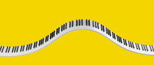 Curved Grand Piano Keyboard Isolated On Yellow Background. Abstract Design For Music Banners. 3D Rendering Image.