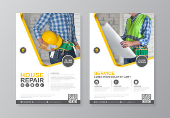 Construction tools cover and back page a4 flyer design template for print