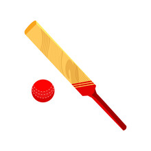 Cricket Bat And Ball Illustration. Wooden Bat, Game, Leisure Activity. Sport Concept. Illustration Can Be Used For Topics Like Professional Sport, Playing Outside, Game