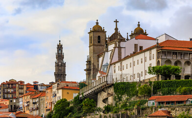 Sticker - View of Porto Cathedral or Se Catedral and terracotta roofs of the Ribeira and Vila Nova de Gaia in Porto, Portugal