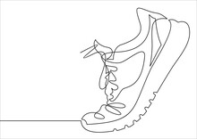 Vector Illustration Of Sneakers. Sports Shoes In A Line Style. Continuous One Line