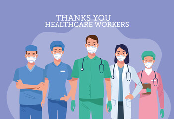 Wall Mural - group of healthcare workers characters with thank you message