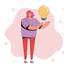 Sticker - young woman with bulb avatar character