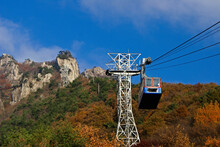Aerial Tramway In Autumn At Daedunsan Provincial Park, Jeollabuk-Do, South Korea