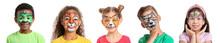 Funny African-American Boy With Face Painting On White Background