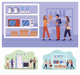 Wall Mural - group of people in appliance store in shopping day