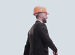 © ASDF - side view.smiling businessman in a helmet going forward