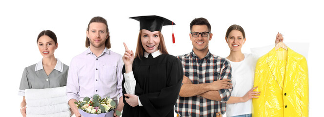 Poster - Career choice. People of different professions on white background, banner design