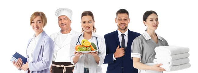 Poster - Career choice. People of different professions on white background, banner design