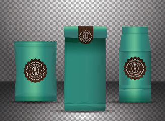 Wall Mural - set of green elegant coffee bags packings products