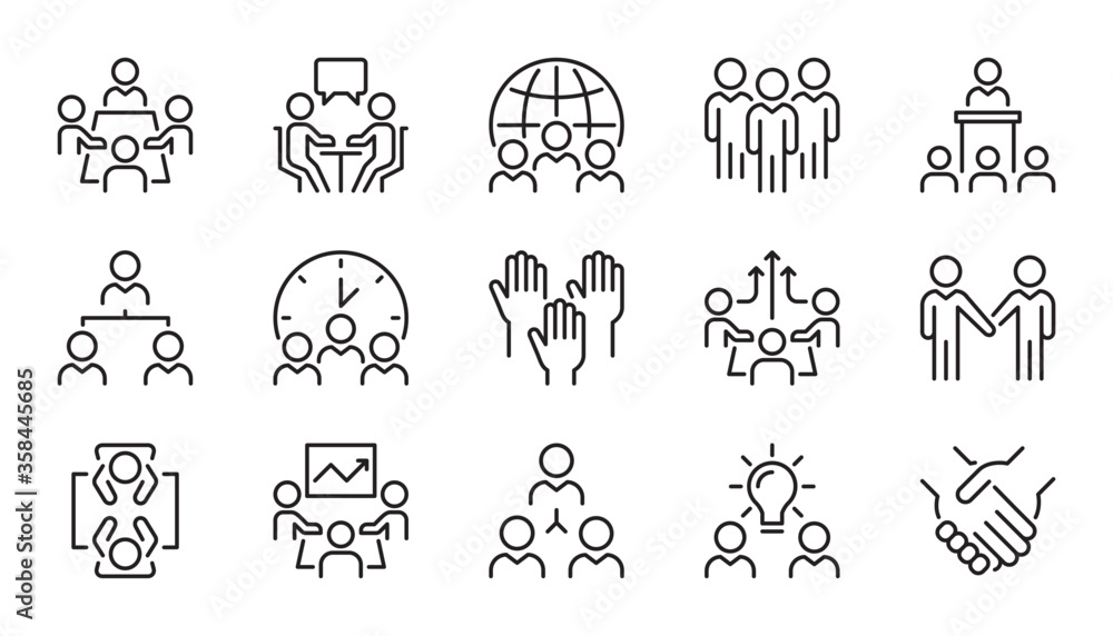 Business meeting line icons set vector illustration Stock Vector ...