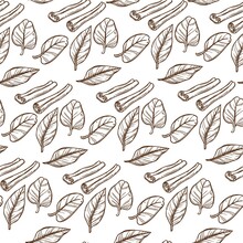 Cinnamon Stick And Leaves For Aromatic Fragrance Seamless Pattern