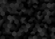 Glowing Black Hexagonal Pattern Vector Background. Dark Sparkling Charcoal Gray Gradient Geometric Texture.