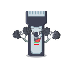 Canvas Print - Muscular electric shaver mascot design with barbells during exercise