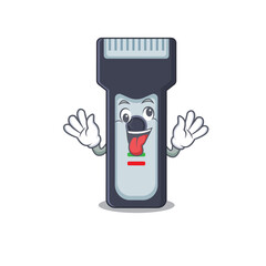 Sticker - A mascot design of electric shaver having a funny crazy face