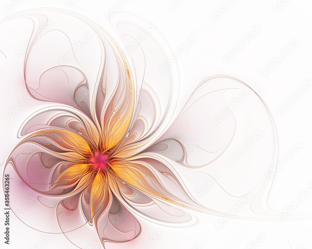 Beautiful openwork fractal flower on a white background. Fantasy - obrazy, fototapety, plakaty 