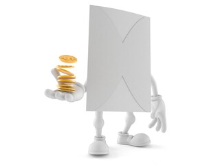 Canvas Print - Envelope character with stack of coins