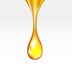 Vector stock supreme collagen gold drop of oil essence isolated on white background. Luxury Premium gold shining serum droplet