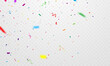 confetti and colorful ribbons. Celebration background template with