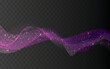 © nikelser - Purple glitter star dust trail neon line swirl sparkling particles on transparent background. Transparent magic sparkle wave effect.. Vector illustration for shining greeting backgroung