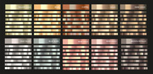 Metal Gradient. Color Set. Metallic Collection. Gold, Silver, Pearl, Bronze Palette. Color Collection. Steel, Aluminium, Tin. Holographic Background. Chrome Texture. Chromium Polish Effect.