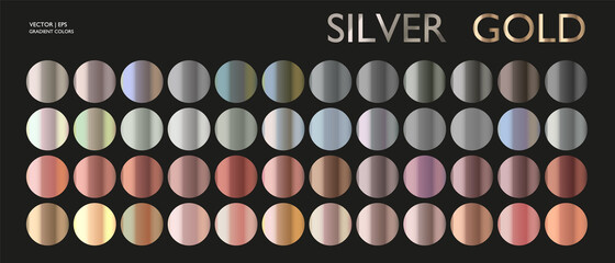 Wall Mural - Metal gradient. Color medals set. Metallic collection. Gold, silver, pearl, bronze palette. Color collection. Steel, aluminium, tin. Holographic background. Chrome texture. Chromium polish effect.