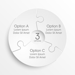 Fototapete - Three sided 3d puzzle presentation infographic template with explanatory text field for business statistics
