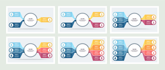 Business infographic. Organization chart with 3, 4, 5, 6, 7, 8 options. Vector template.