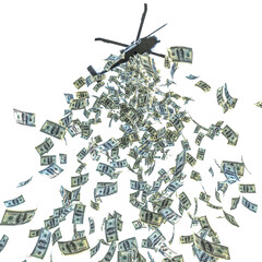 helicopter that distributes dollars in cash.