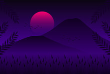 Starry Night Purple Sky With Mountain Landscape