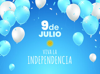 Realistic High Quality 9 July Argentina Day Poster Design with Balloons on Colored Background . Isolated Vector Elements