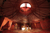 Fototapeta Miasta - Interior of a nomadic yurt in the city of Turkestan, in Kazakhstan