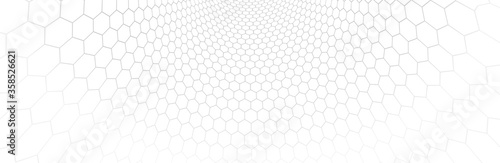 Fotomural Technology vector abstract background with hexagons mesh, 3D abstraction of nanotechnology and science, electronics and digital style, wire net dimensional perspective