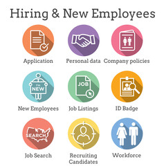 Wall Mural - Hiring and Employees icons - job related images showing hiring