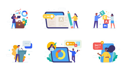 People use gadgets. set of icons, illustration. Smartphones tablets user interface social media.Flat illustration Icons infographics. Landing page site print poster.