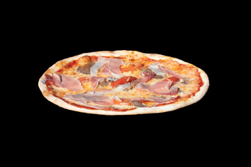 Pizza isolated against a black background