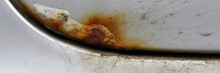Close Up Corrosion, Old Rusty Stain On Hood Car
