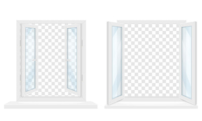 white transparent plastic window with window sill vector illustration