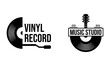 Vinyl record logo template. Vector music icon or emblem.