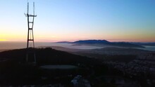 View From Twin Peaks - High Aerial View In Sunset Time By Drone. The Best Ever Landmark , San Francisco - California [4k Resolution]