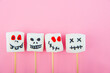 © Nelly - Marshmallows close-up and copy space on a pink background. Marshmallows for Halloween emoticons.