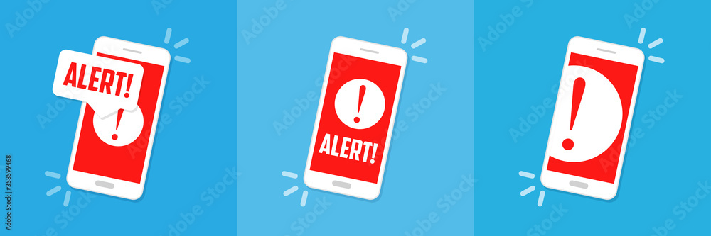 Alert notification on the smartphone screen. Flat vector - obrazy, fototapety, plakaty 
