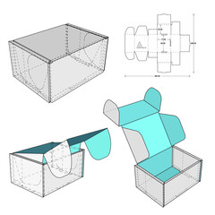 Box self assembly and Die-cut Pattern. The .eps file is full scale and fully functional. Prepared for real cardboard production.