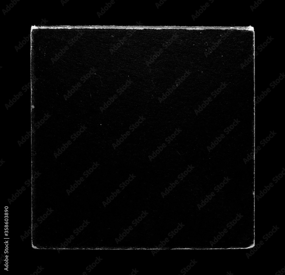 Old Vinyl CD Record Cover Package Envelope Template Mock Up. Black Scratched Shabby Paper Cardboard Square Texture.  - obrazy, fototapety, plakaty 