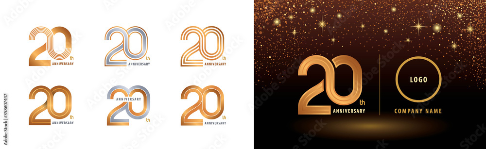Set of 20th Anniversary logotype design, Twenty years anniversary celebration - obrazy, fototapety, plakaty 