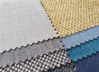 multi color of fabric samples in curtain or drapery fabric catalog.
