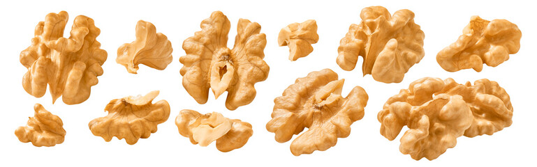 Wall Mural - shelled walnut set isolated on white background